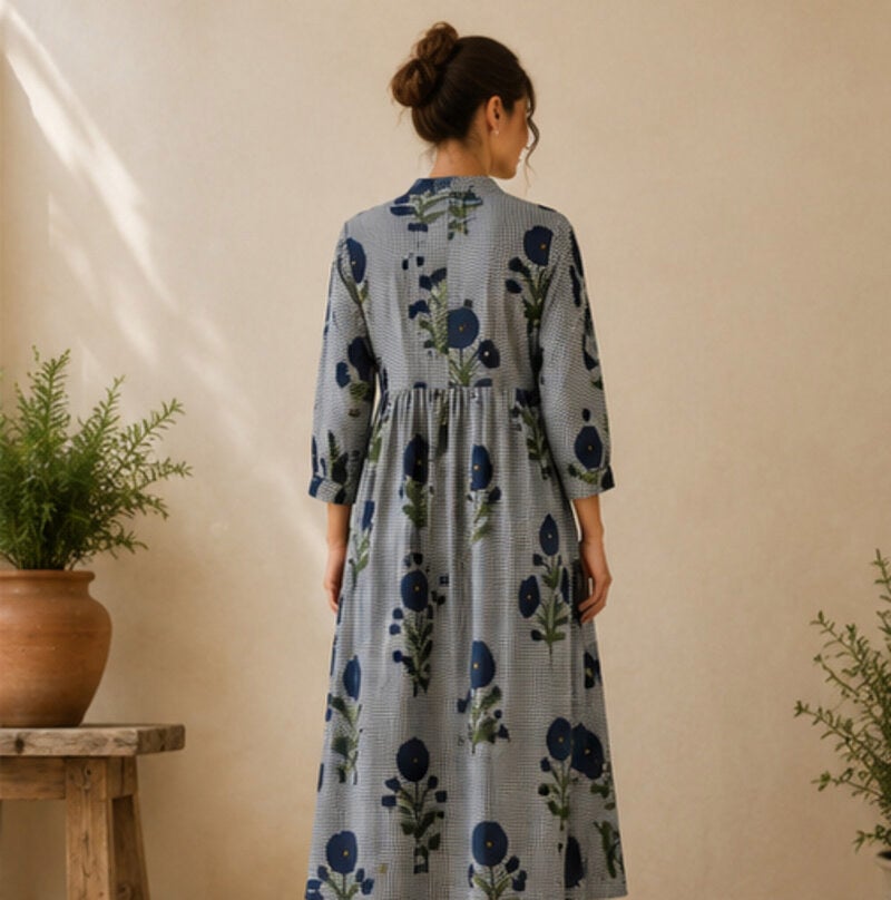 Klänning blå blommor, one size