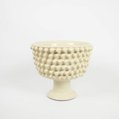 Dekorativ skål på fot beige H:24,5 cm