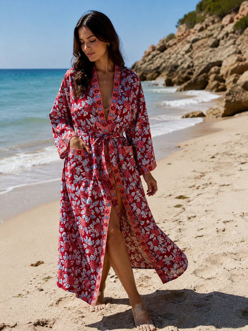 Kimono röd blommor