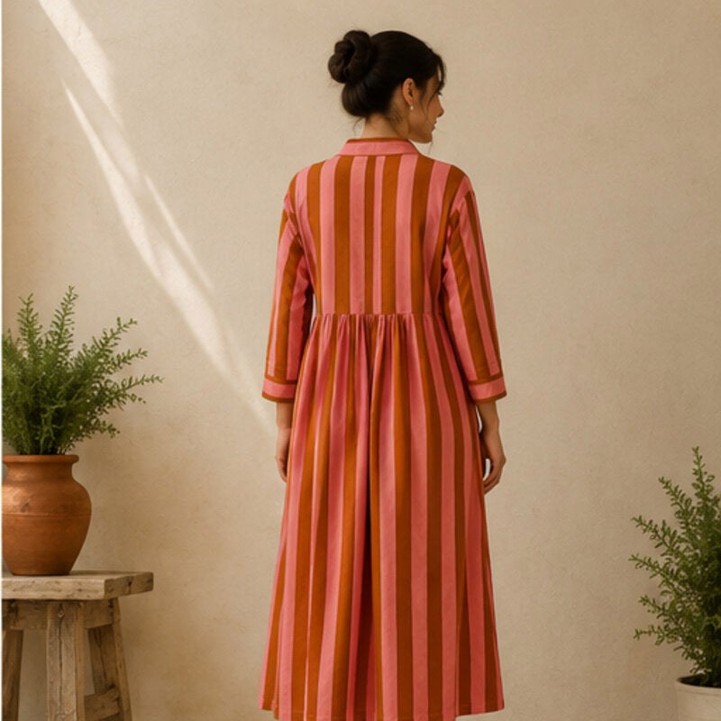 Klänning rosa randig, one size