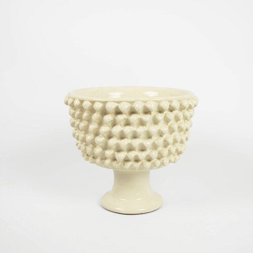 Dekorativ skål på fot beige H: 29,5 cm