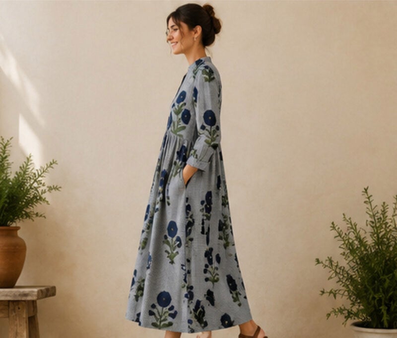 Klänning blå blommor, one size